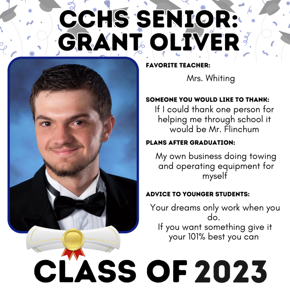 Picture of Grant Oliver, Senior Spotlight Student for May 4, 2023