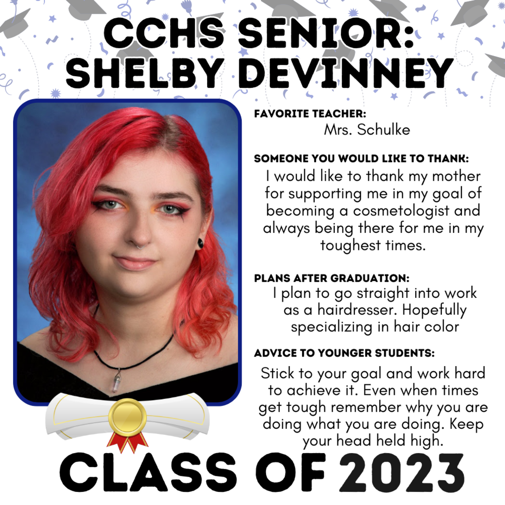 Picture of Shelby Devinney, Senior Spotlight Student for May 9, 2023