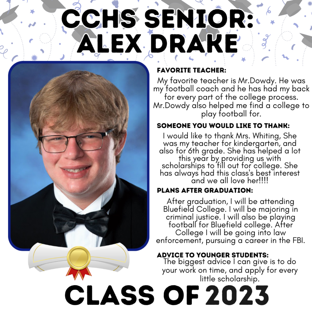 Picture of Alex Drake, Senior Spotlight Student for May 18, 2023